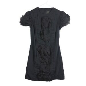 Castle Starr Black Cotton Silk Mini Dress Ruffle Flower Detail Goth Alt Size 6